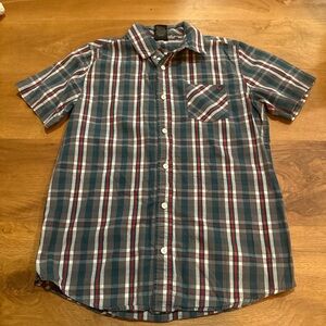 Boy's Size Large Shaun White Short Sleeve Plaid Button Up Shirt Top Teal Red GUC